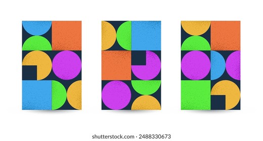 Three geometric colorful grain shapes backgrounds.