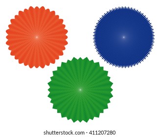 three geometric figures of of different colors