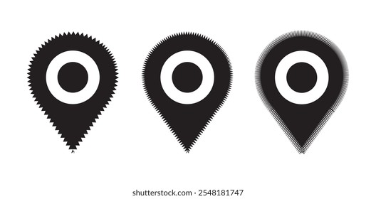 Three Geometric Location Markers with Spiky Borders: Evolution of Design and Detail in Black and White