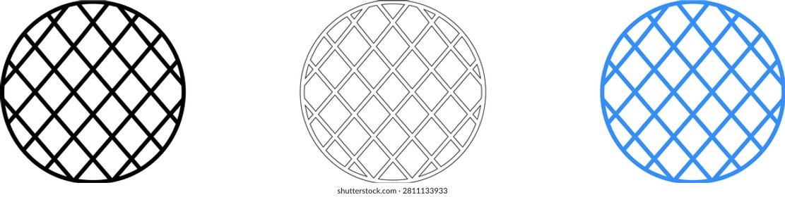 Three geometric oval shapes with crosshatch pattern in different styles isolated on transparent background, Vector