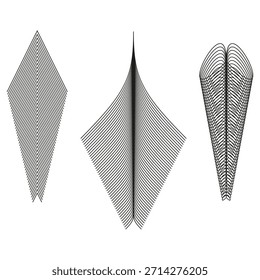 Drei geometrische Formen. Feines Linienmuster. Abstrakte Vektorstruktur. Schwarzweißgrafik. EPS 10.
