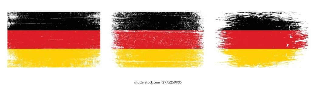 Three German Flags with Distressed Texture and Grunge Brush Strokes