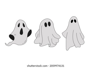 three ghost costumes for halloween props