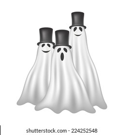 Three ghosts with black hats 