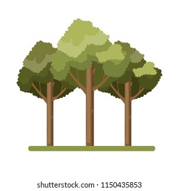 Three giant trees. Beautiful environment. Isolated flat vector illustration