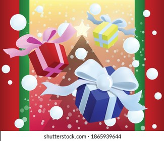 Three gift box is symbol for Christmas have coming. It's time for Happiness season.