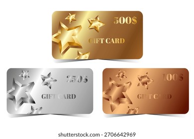 Tres Tarjetas de regalo - oro, plata y bronce para diferentes cantidades