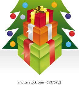 three gifts in Christmas tree