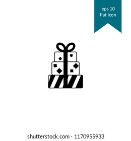 Three gifts, present, striped box vector icon