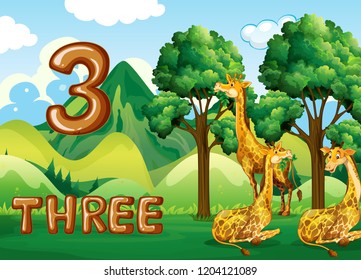 Tres girafas en la ilustración de la naturaleza