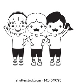 three girl embraced characters happy vector illustration