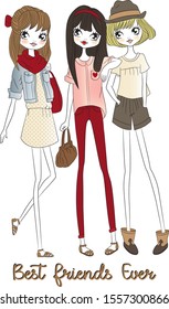 Three Girl Friends On White Background Stock Vector (Royalty Free ...