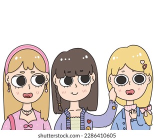 three girl group friends hang out decoration illustration 