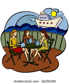 three girlfriends in cafe