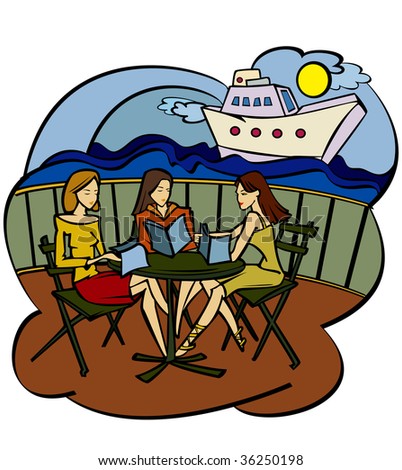 three girlfriends in cafe