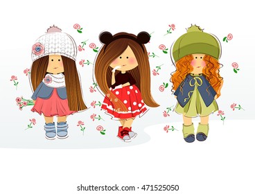 Three girlfriends illustration