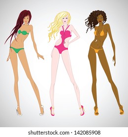 three girls in bathing suits