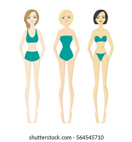 Three girls in bathing suits.