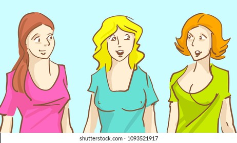 Three girls are chatting. 