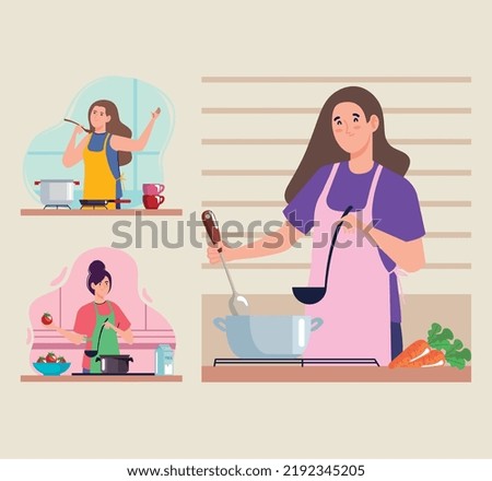 three girls cooking in kitchen