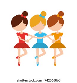 three girls dancing ballet classic practice