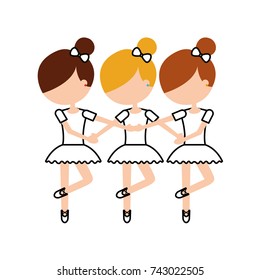 three girls dancing ballet classic practice