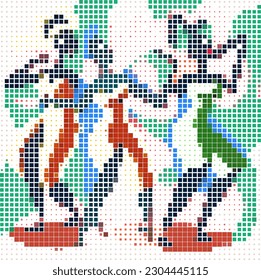 three girls dancing pixel vector background
