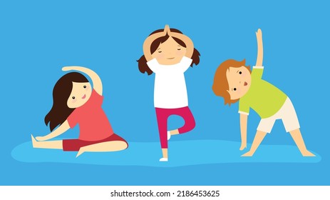 three girls are doing exercises
