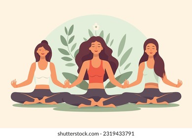 three girls doing illustration, international yoga day, yoga day banner,  yoga day background