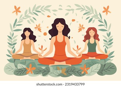 three girls doing illustration, international yoga day, yoga day banner,  yoga day background