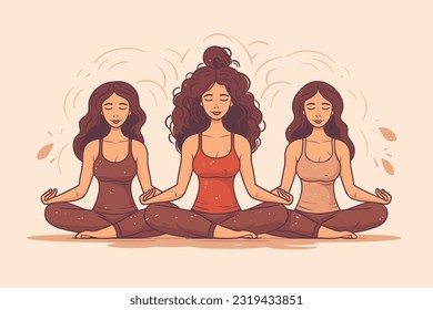 three girls doing illustration, international yoga day, yoga day banner,  yoga day background