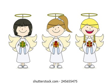 Three girls are dressed as an angel