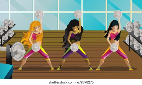 three girls in gym center