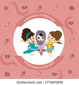 Tres chicas abrazándose dentro de una banda de amistad