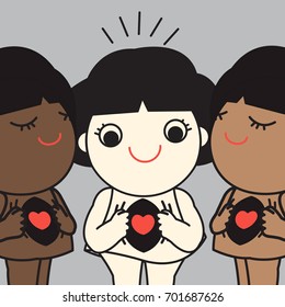 Three Girls May Look Different On The Outside Skin Colors But Inside They Are Still Having The Same Concept Card Character illustration