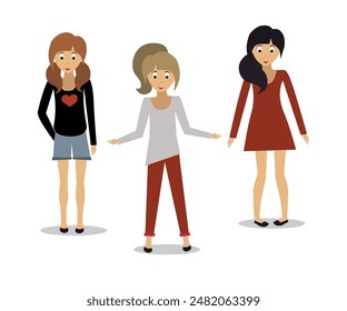 Tres chicas en blanco. Ilustración vectorial