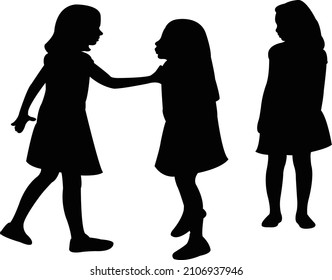tres niñas jugando, vector de silueta