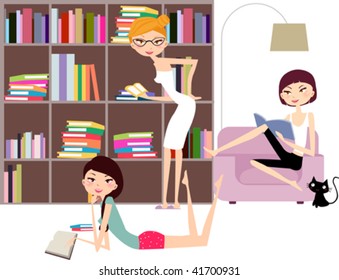 Three Girls Reading Books