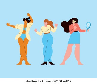 three girls self care characters