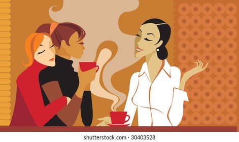 Three girls sitting in cafe