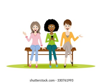 Three girls sitting on a bench