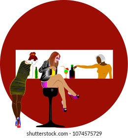 Three girls in the STOP BAR give out after work.
