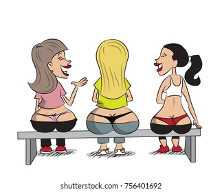 Three girls talking on a bench