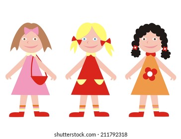 three girls, vector illustration, fashion