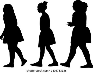 three girls walking silhouette vector