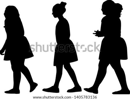 three girls walking silhouette vector