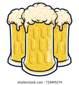 three glass of beer sticker,icon,and symbol for celebrate oktoberfest german national event