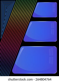 Three glass blue plates of different sizes with colorful decoration lines