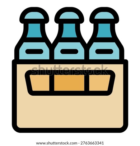 Three glass bottles with blue caps are neatly arranged inside a cardboard box, ready for transport or storage