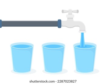 Three glass filled with purified water from tap, vector eps10 illustration